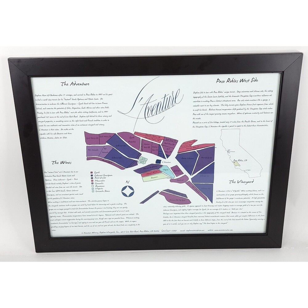 L'Aventure Winery Map Art Wall Framed Authentic